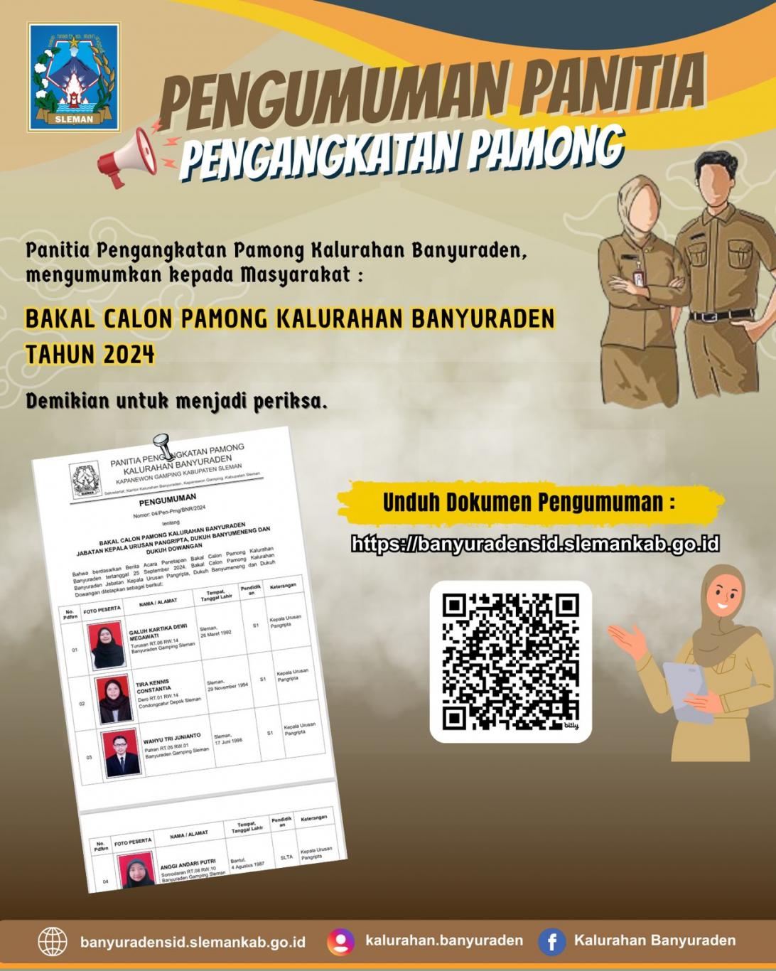 PENGUMUMAN BAKAL CALON PAMONG KALURAHAN BANYURADEN TAHUN 2024