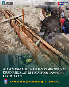 ATASI MASALAH GENANGAN, PEMBANGUNAN DRAINASE JALAN DI TEGALYOSO RAMPUNG DIKERJAKAN