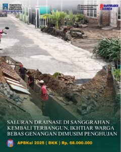 SALURAN DRAINASE DI SANGGRAHAN KEMBALI TERBANGUN, IKHTIAR WARGA BEBAS GENANGAN DIMUSIM PENGHUJAN